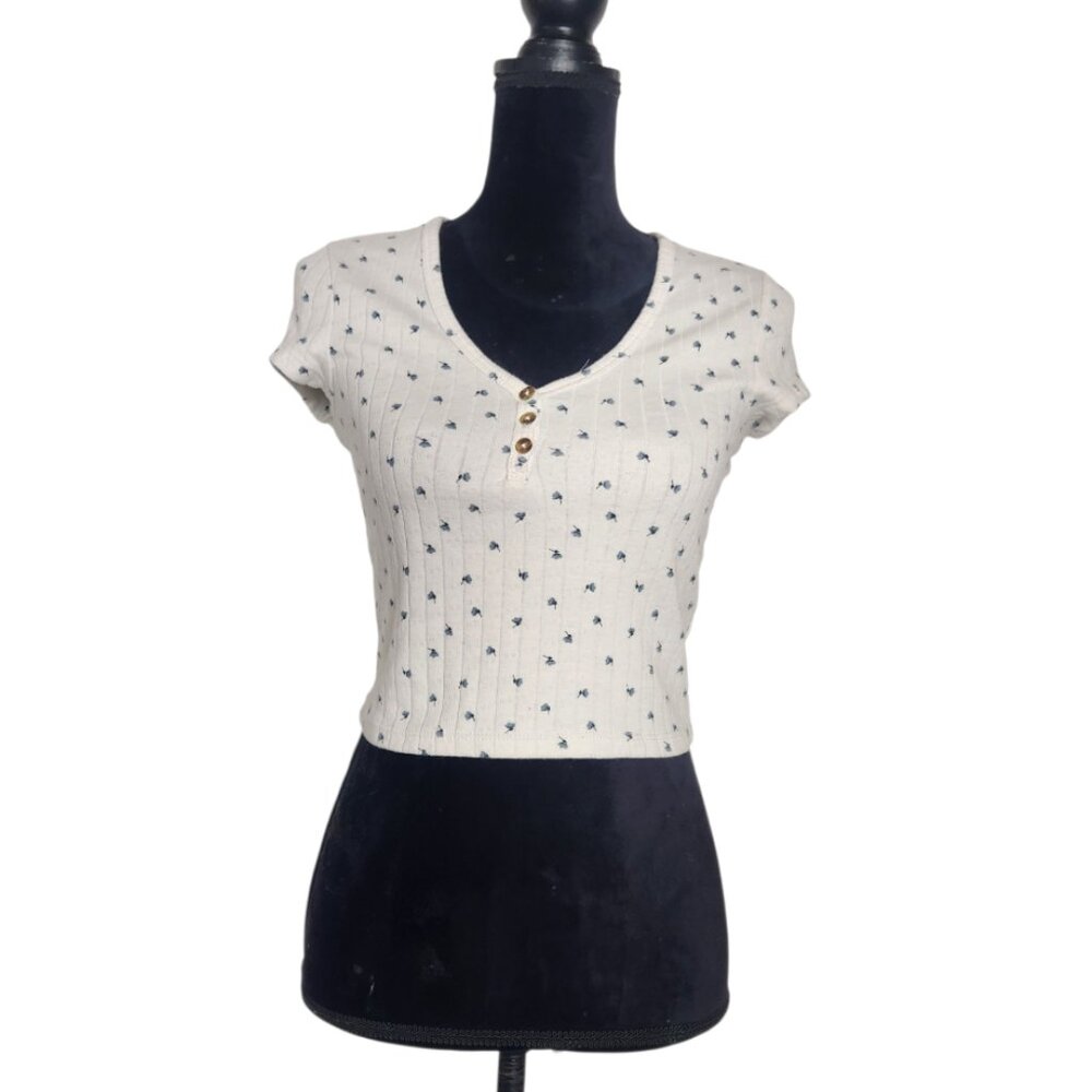 Cotton On White Short Sleeve Tee with Blue Pattern